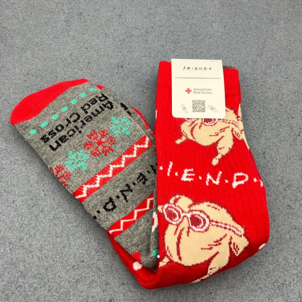 Friends Holiday Turkey Socks 2 Pair Crew OSFM Red Cross Red & Gray Unisex  Fun G